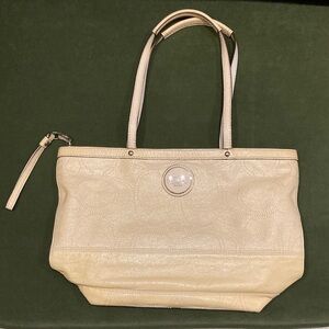COACH Butter/Pale Yellow Handbag Satchel Green Satin Lined Monogram